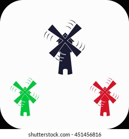 Windmill Illustration set. Blue, green, red icon.