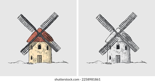 windmill illustration and vector drawing
