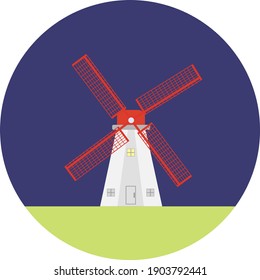 Molino de viento, ilustración, vector sobre un fondo blanco.