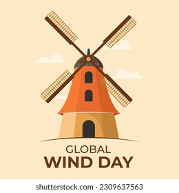 Windmill illustrations good for global wind day celebration. Flat design, flyer design, flat vector illustration