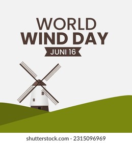 Windmill illustrations good for global wind day celebration. juni 16. Flat design, flyer design, flat vector illustration 