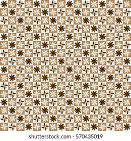 windmill image on square, brown color tile - Geometric seamless pattern