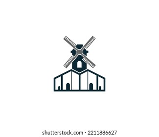 Windmill and Industry Creative Logo Design.  Windmill Vector Illustration on White Background.