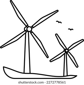 Windmill Industry Natural Electric Ecology Energy Environment Technology Flat Icon Illustration