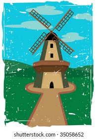 Windmill in isolated in the countryside