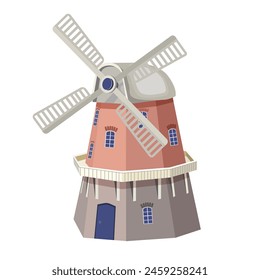 Windmühle isoliert auf einem weißen Hintergrund.Symbole von Holland.Vektorillustration für Textilien, Karten.