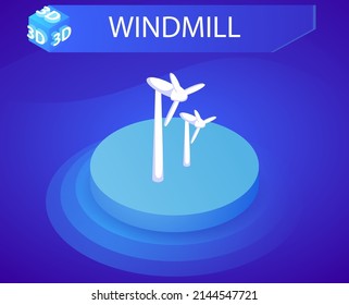 Windmill isometric design icon. Vector web illustration. 3d colorful concept