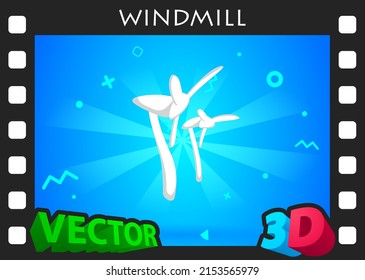 Windmill isometric design icon. Vector web illustration. 3d colorful concept