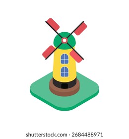 Ilustración de estilo de Vector isométrico de molino de viento 