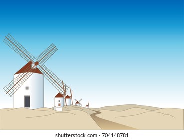 Windmill of La Mancha / vector illustration of Landmark at Spain