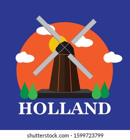 windmill landmark icon from netherlands. nicknamed the Land of Windmills