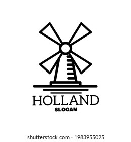 The windmill laneart is the symbol of the Netherlands. Ilustration windmill design logo. 