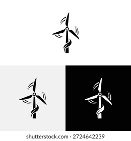 Windmill with leaf logo design icon illustration