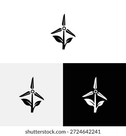 Windmill with leaf logo design icon illustration