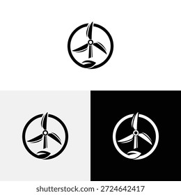 Windmill with leaf logo design icon illustration
