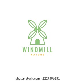 windmill with leaf nature modern logo design vector