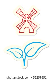 Molino de viento y hojas iconos