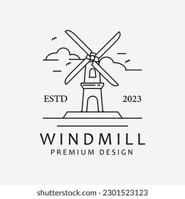 windmill line art icon logo design, farm tower vector design