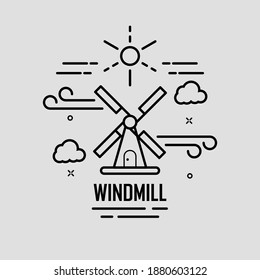 Windmill line art illustration design. Easy to edit with vector file. Can use for your logo and simple illustration. Especially about technology.