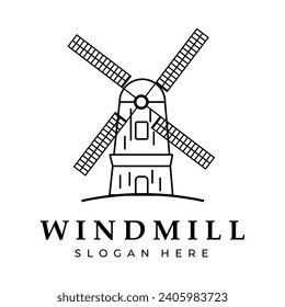 windmill line art logo icon illustration design, sign and symbol