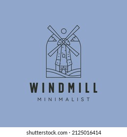 windmill line art logo vector symbol illustration design, line art style