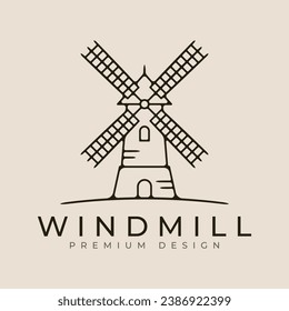ilustración vectorial del logotipo de la línea de molino de viento con diseño minimalista. diseño de iconos de la casa de campo