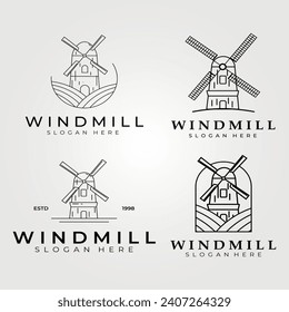 windmill line art set and collection logo vector vintage illustration design, farmhouse, bakery logo