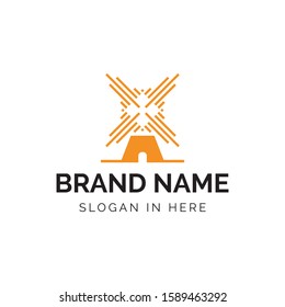 Windmill with line art style logo template design