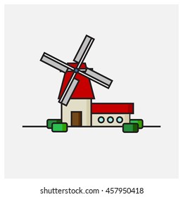 Windmill (Line Art Vector Illustration in Flat Style Design)