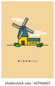 Windmill (Line Art Vector Illustration in Flat Style Design)