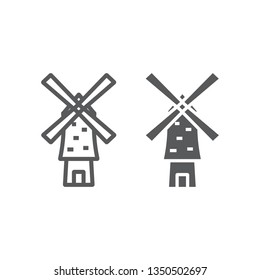 Windmill line and glyph icon, energy and wind, mill sign, vector graphics, a linear pattern on a white background, eps 10.