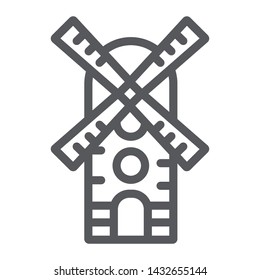Windmill line icon, farm and wind, mill sign, vector graphics, a linear pattern on a white background, eps 10.