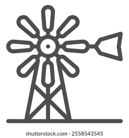 Windmill line icon, farming field concept. Vector graphics. Wind mill tower sign on white background, outline style icon for mobile or web design