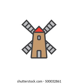 Windmill line icon, filled outline vector sign, linear colorful pictogram isolated on white. logo illustration