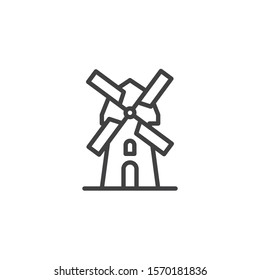 Windmill line icon. linear style sign for mobile concept and web design. Mill outline vector icon. Symbol, logo illustration. Vector graphics