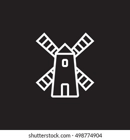 Windmill line icon, outline vector sign, linear pictogram isolated on black. logo illustration