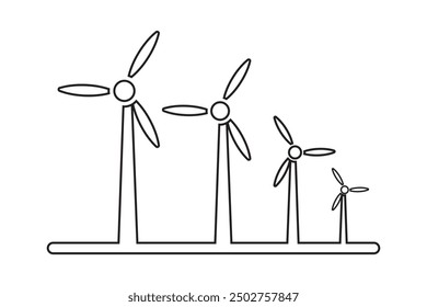 Windmühle Linie Symbol Vektor, Silhouette. 
 Symbol für die Erzeugung erneuerbarer Energien, Vektor. Windkraftanlage Silhouette, Vektor, Symbol. Vektorgrafik.