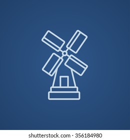 Windmill line icon for web, mobile and infographics. Vector light blue icon isolated on blue background.