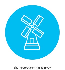 Windmill line icon for web, mobile and infographics. Vector white icon on the light blue circle isolated on white background.