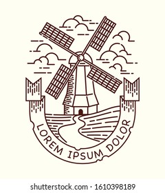 Windmill line illustration. hand drawn