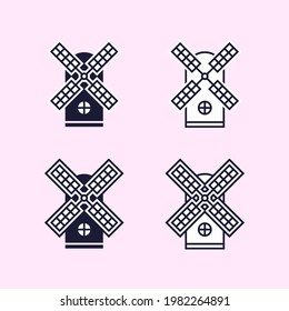 Windmill line illustration vector logo