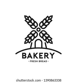 Windmill line logo. Bakery emblem design on white background	