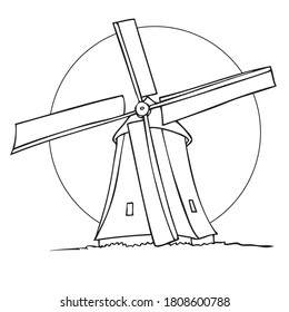 windmill line vector illustration,isolated on white background for education,top view