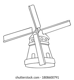 windmill line vector illustration,isolated on white background for education,top view
