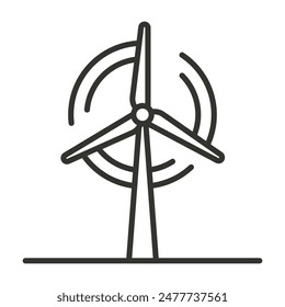 Línea de molino de viento, icono de energía ecológica eólica. Ilustración vectorial lineal giratoria del molino de viento