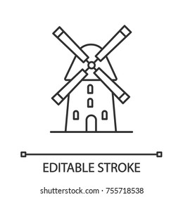 Windmill linear icon. Agriculture. Thin line illustration. Contour symbol. Vector isolated outline drawing. Editable stroke