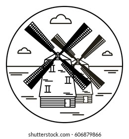 windmill, linear vector icon, Netherlands