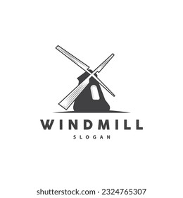 Windmill Logo, Agriculture Farm Vector, Nature Landscape Retro Vintage Design Illustration