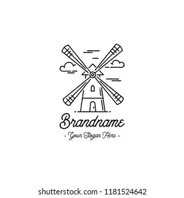 Windmill logo. Bakery emblem design. Outline style. Vector illustration