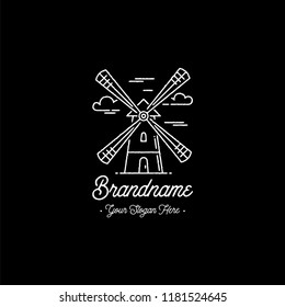Windmill logo. Bakery emblem design. Outline style. Vector illustration